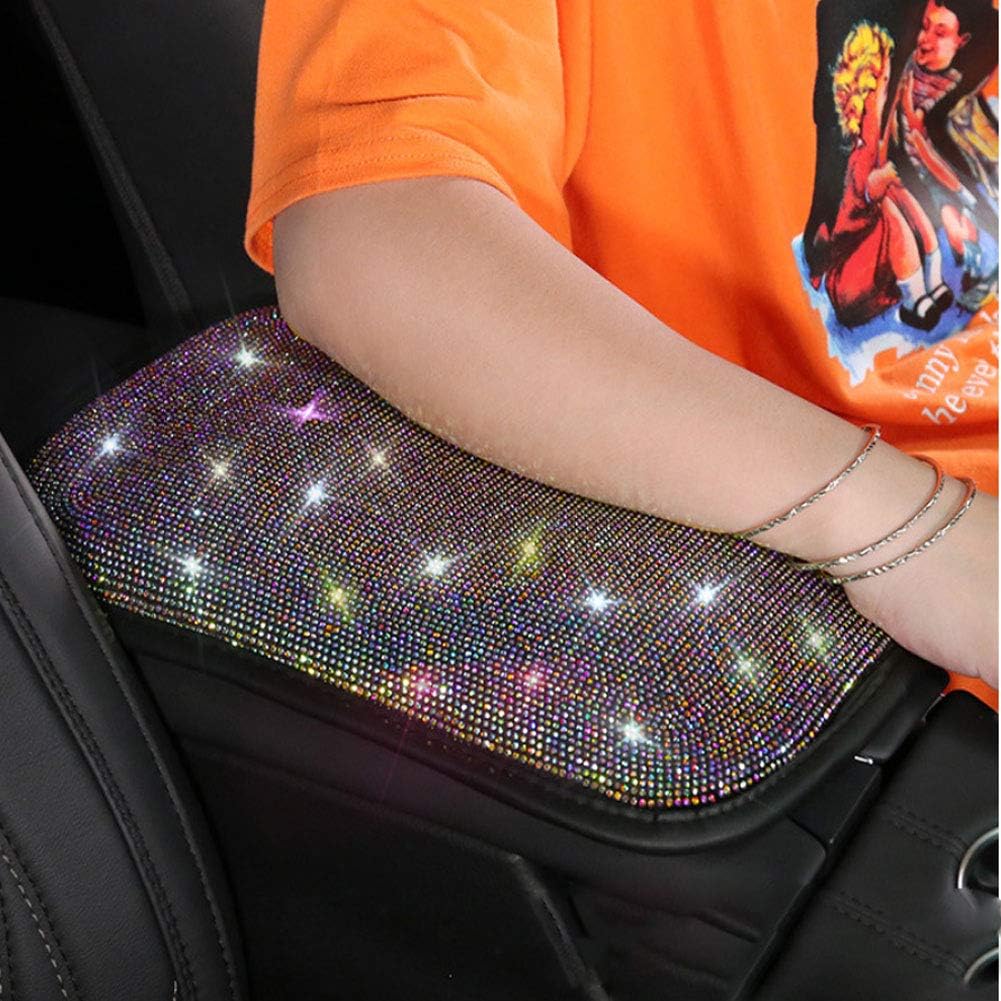 Zipelo Bling Car Center Console Cover Crystal Rhinestone Crown Auto Armrest Box Protector Cushion Pad Comfortable Diamond Vehicle Arm Rest Seat Mat Decor Accessories Universal Fit Black Red