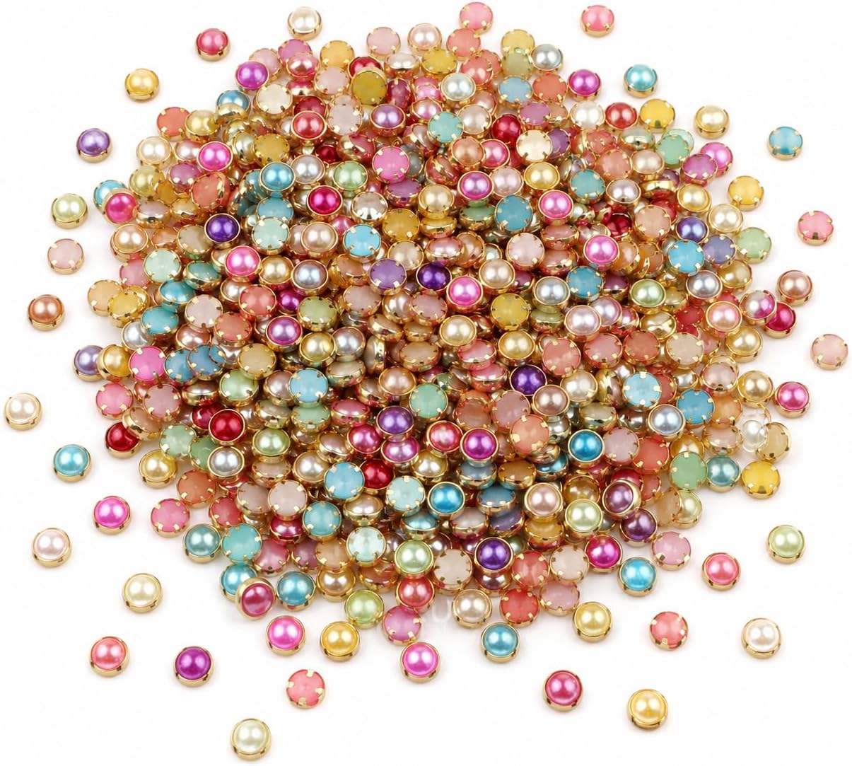 350Pcs 4mm Half Round ABS Edge Wrapped Imitation Pearls, Mixed Color Flatback Nail Art Pearl Beads, Japanese Style Nail Edging Decoration 10g for DIY Manicure