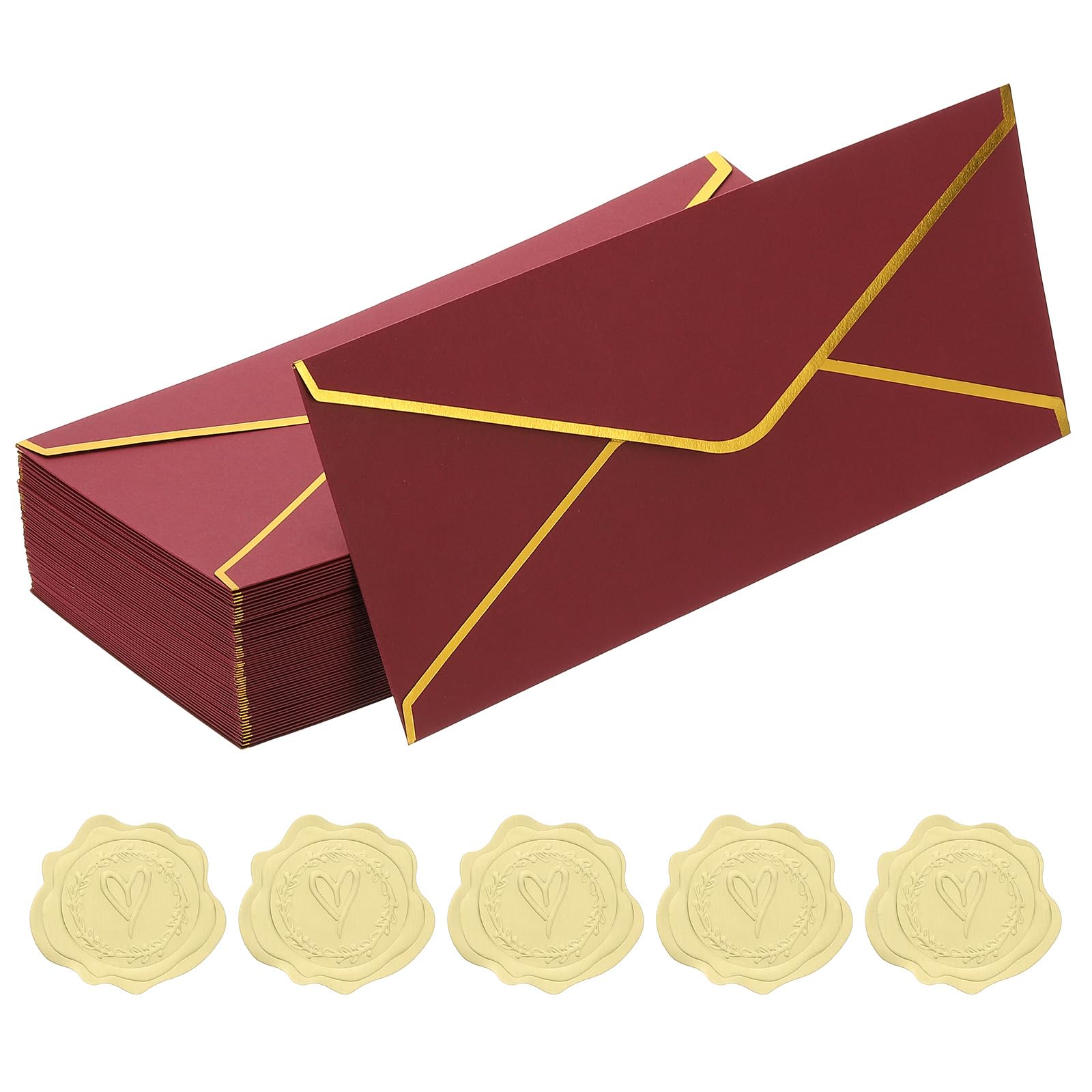 PATIKIL #10 150GSM Pretty Business Mailing Envelopes, 50Pcs 4.1 x 9.5" Self Seal Standard Letter Size Envelopes with Gold Border and Stickers for
