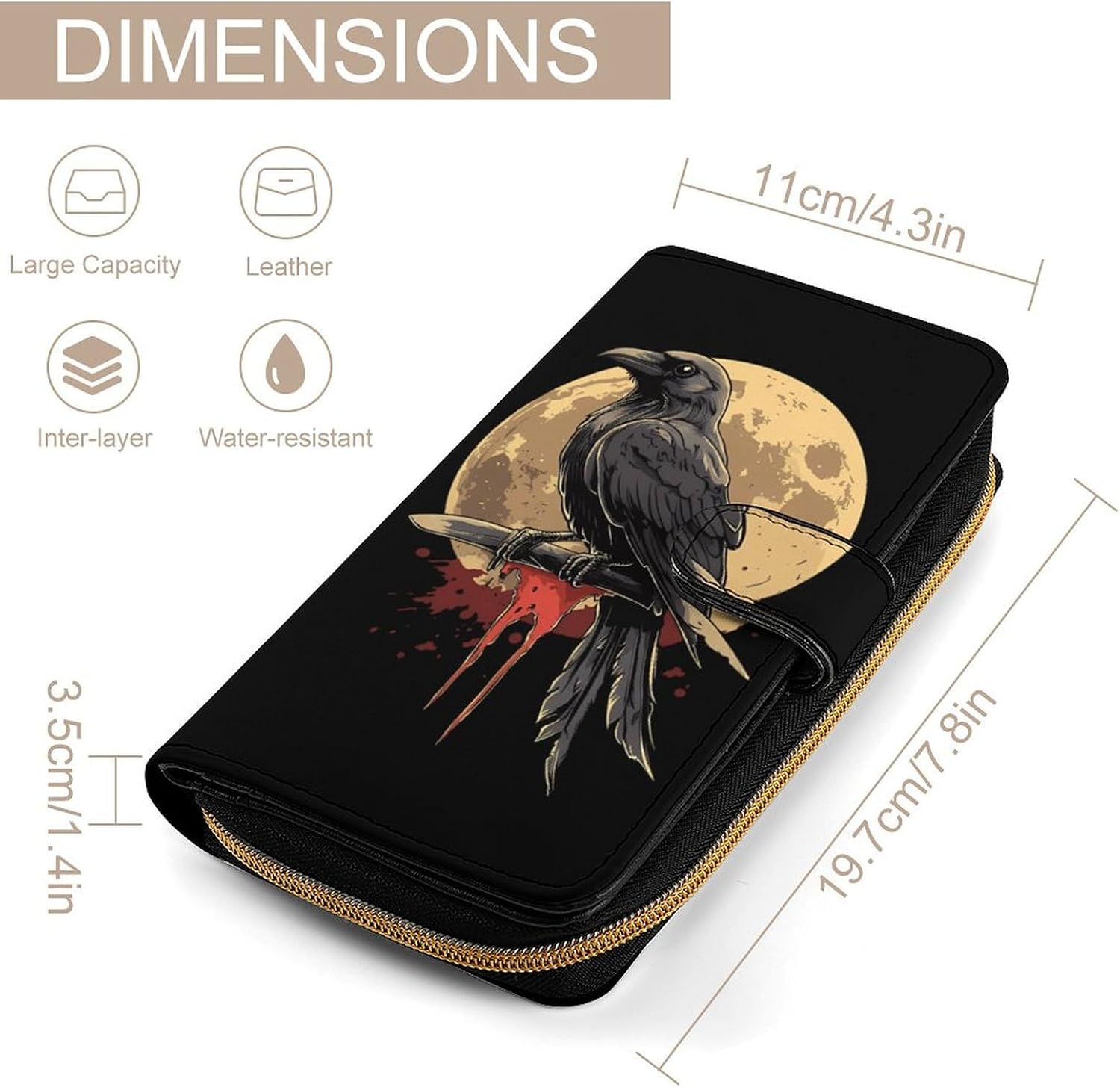 Cow Moon Funny Long Slim Bifold Wallet Card Holder Purse with Buckle for Men Women