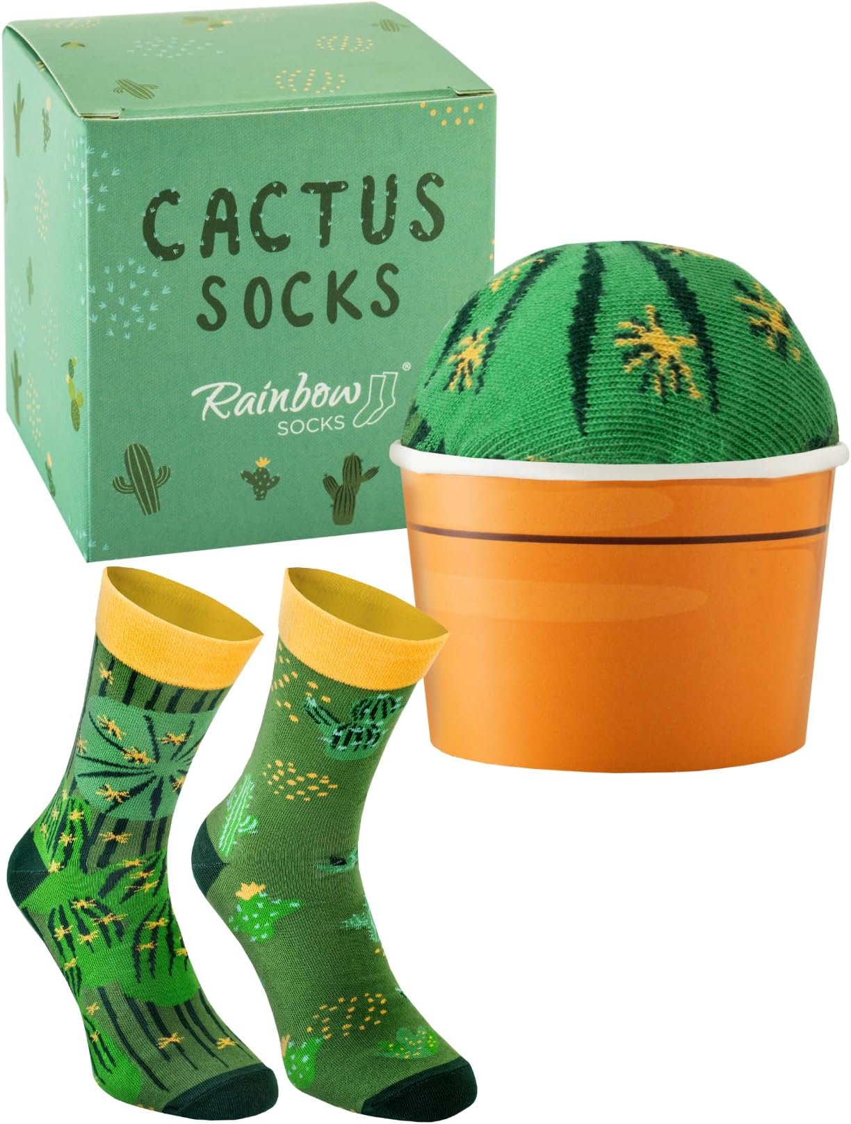 Cactus in a pot – green cactus socks for women and men – funny gift for fans of cacti, succulents, green plants – gift for birthday, Mother’s Day, Christmas