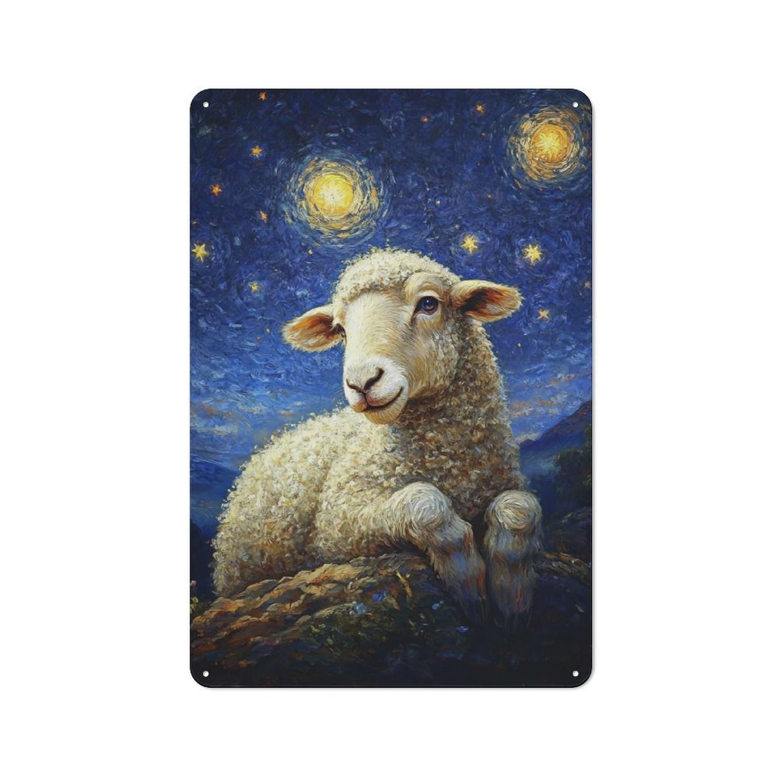 Retro Metal Wall Sign 30x20cm with Sheep Under Starry Night for Pub Or Café, for Vintage Wall Decor Fans, for Cafés, Pubs And Restaurants