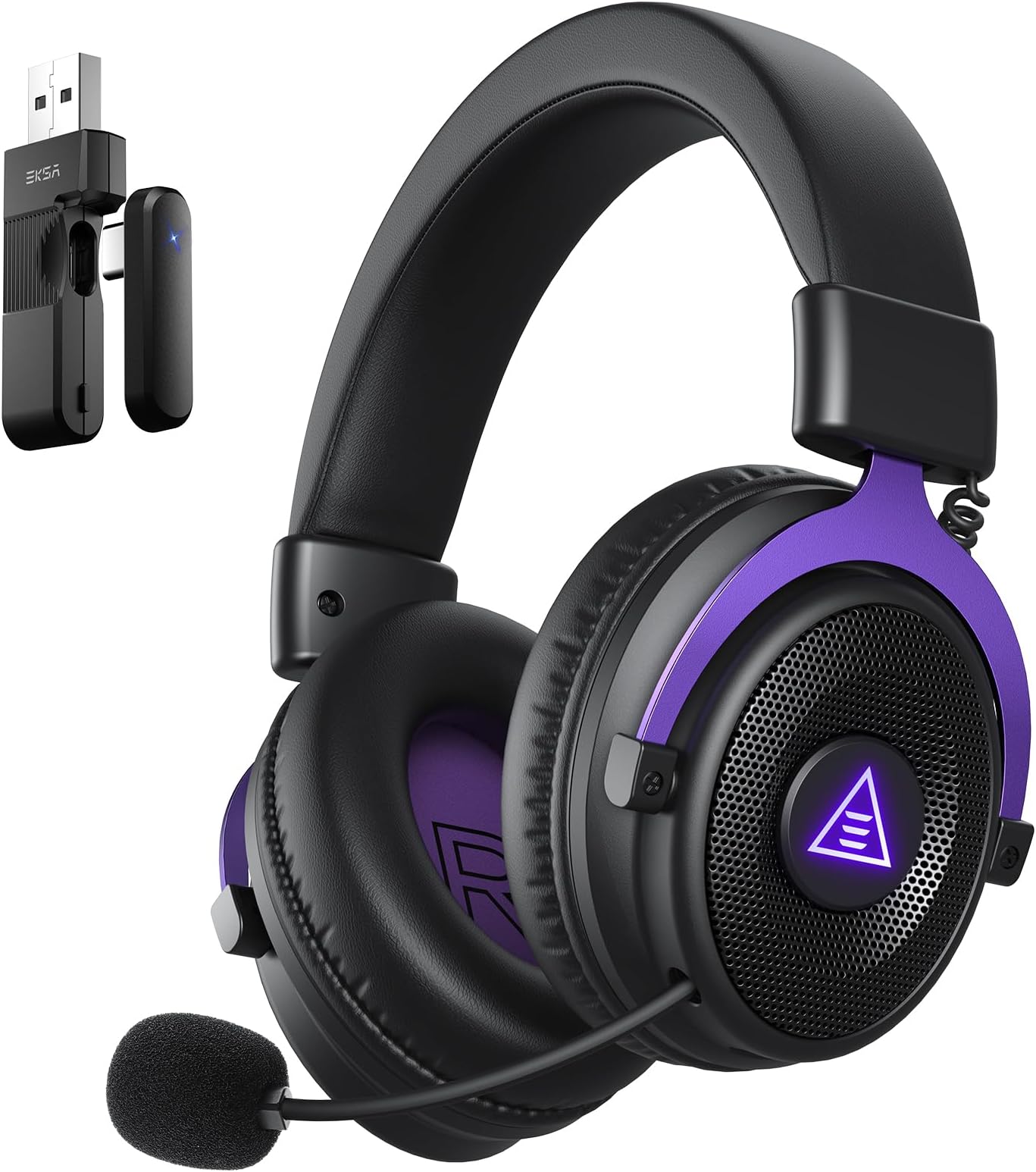 EKSA Wireless Gaming Headset for PC, Ps5, Ps4, 2.4 Ghz USB & Type-C Gaming Headphones with Microphone, 30ms Latency, 80H Battery Bluetooth Headphones for Switch, Laptop, Mobile, Mac