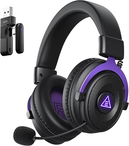 EKSA E900WT Cascos Gaming Inalámbricos para PC, PS5, PS4, Switch, Mac - Auriculares Gaming Inalámbricos y Microfono Cancelación Ruido, Gaming Headset with 2.4GHz USB A & C,80H Batería, 3D Sonido