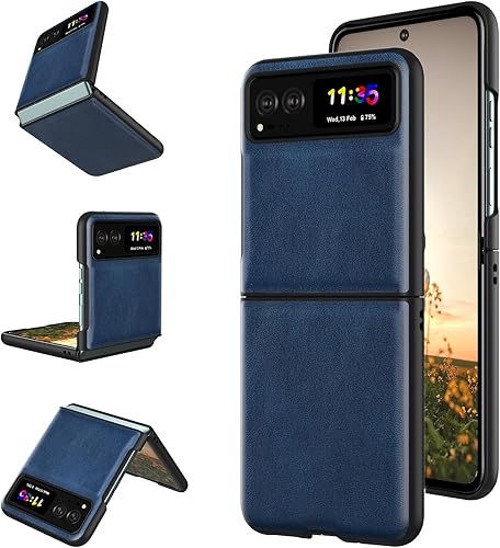 Miniatura 1 de Funda para Motorola Razr 2023 (no compatible con Razr+) PU Cuero Vegano Back & Hard PC Bumper Phone Case para Moto Razr 2023 - Azul