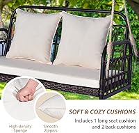 Vista 5 de Tangkula Columpio de mimbre para porche al aire libre, asiento colgante para 2 personas con cojines de asiento y respaldo, marco de metal resistente