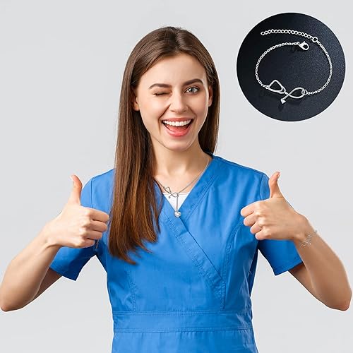 Miniatura 4 de Dcfywl731 Nurse Gifts for Women Silver Stethoscope Nurse Necklace Heart Initial Pendant Necklace Letter Necklace for Doctors and Nurses chrismtas