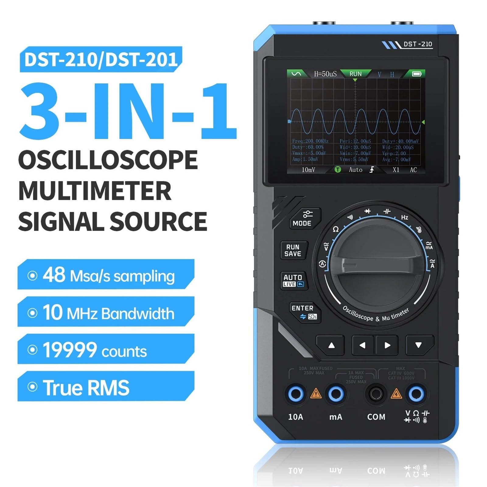 Oszilloskop-Multimeter DST-210 Und 3IN1 Digitalmultimeter Oszilloskop Signalquelle 19999 Zählt 10 MHz/1 MHz Tragbare Elektrikerwerkzeuge,zur Messung(DST-201)