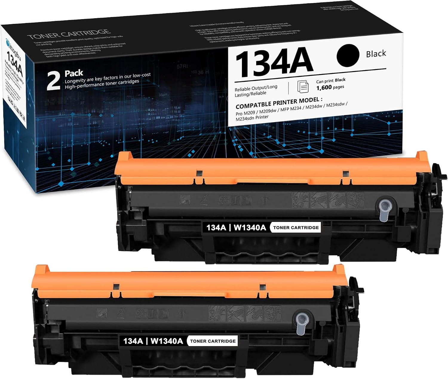 134A W1340A Black Toner Cartridges 2 Pack - Compatible 134A 134X W1340X Toner Cartridge Replacement for HP Pro M209 M209dw MFP M234 M234dw M234sdw M234sdn Printers