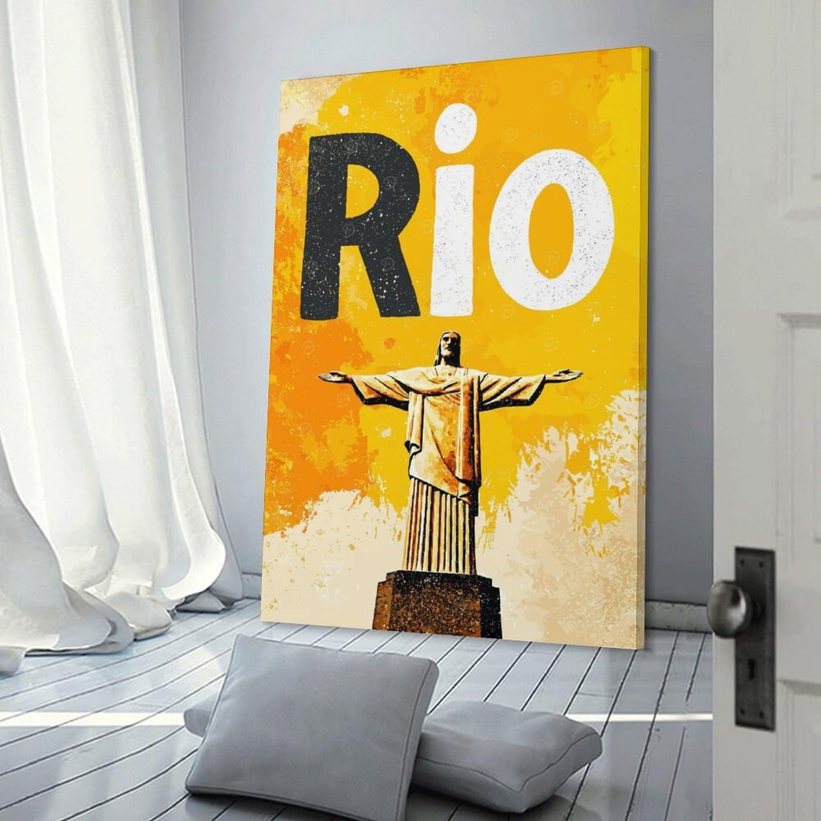 Junmoney Frame-Style-18 Canvas Art Print Rio De Janeiro Christ The Redeemer Poster, 20X30inch(50X75cm), For Contemporary Homes, Apartments Or Offices, Decorative Canvas Decor For Home Updates