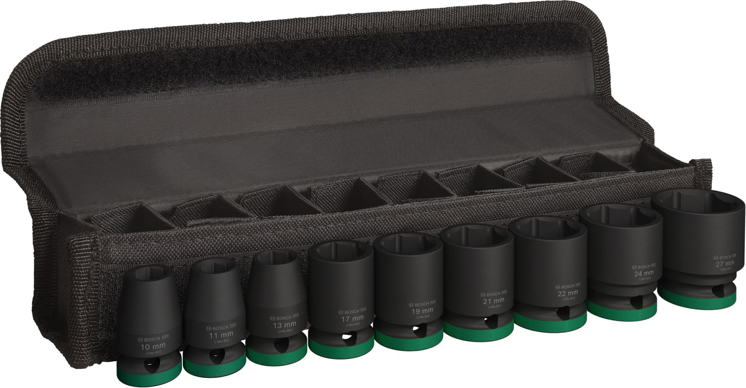 Bosch 9x PRO Impact Steckschlüsseleinsatz-Set (48 x 46 mm, Professional Zubehör Bohrer und Schrauber)
