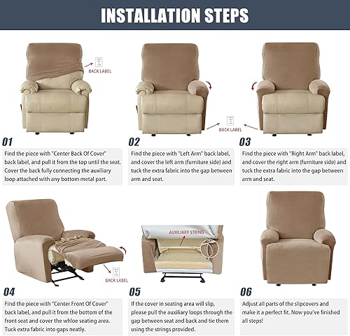 Miniatura 7 de Fundas para sillas reclinables, 4 piezas, funda elástica de terciopelo para sillón individual, protector de muebles suave con bolsillo (carmesí)