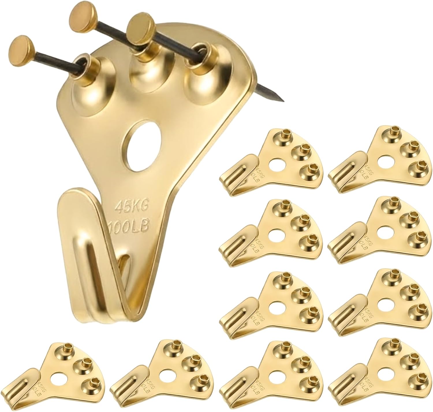 10Pack 100 lbs Picture Frame Hangers Hooks,Heavy Mirror Hanging Kit Heavy Duty Picture Hanging Hooks with Nails Professional Mirrors Hangings Hardware for Canvas,Office Pictures,Clock,House Decoration