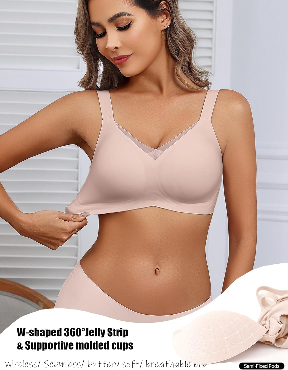 Avidlove Womens Seamless Bras No Underwire V Mesh Comfort Bralette Full Coverage Push Up Everyday T-Shirt Bra - Image 3