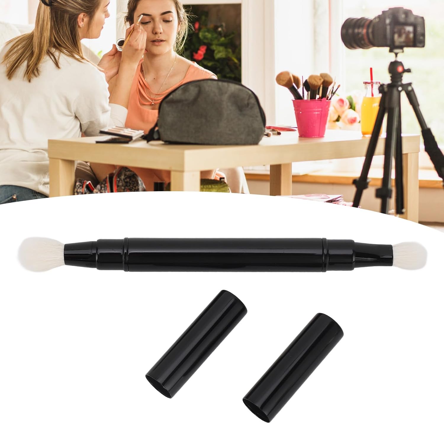 Dual Eyeshadow Brush, Retractable Eye Makeup Brushes, Portable Double Ended Eye Makeup Brush with Double End Design, Eye Enhancing Makeup Brush for Outdoor Travel - Image 2