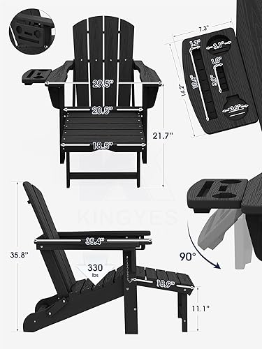Miniatura 2 de KINGYES Silla Adirondack plegable ajustable con reposapiés y organizador de reposabrazos multifuncional 4 en 1, silla Adirondack plegable de HDPE