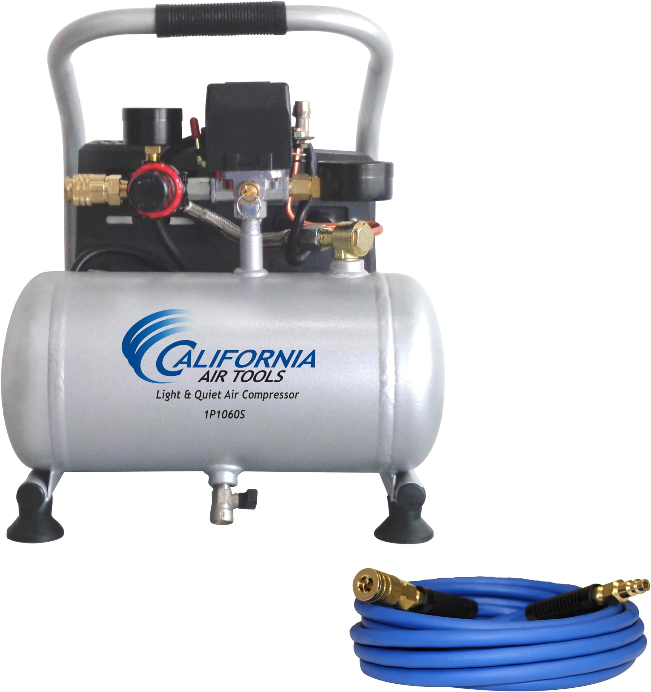 California Air Tools 1P1060SH Light & Quiet .6 Hp, 1 Gal. Steel Tank Portable Air Compressor with 25' Hybrid Air Hose