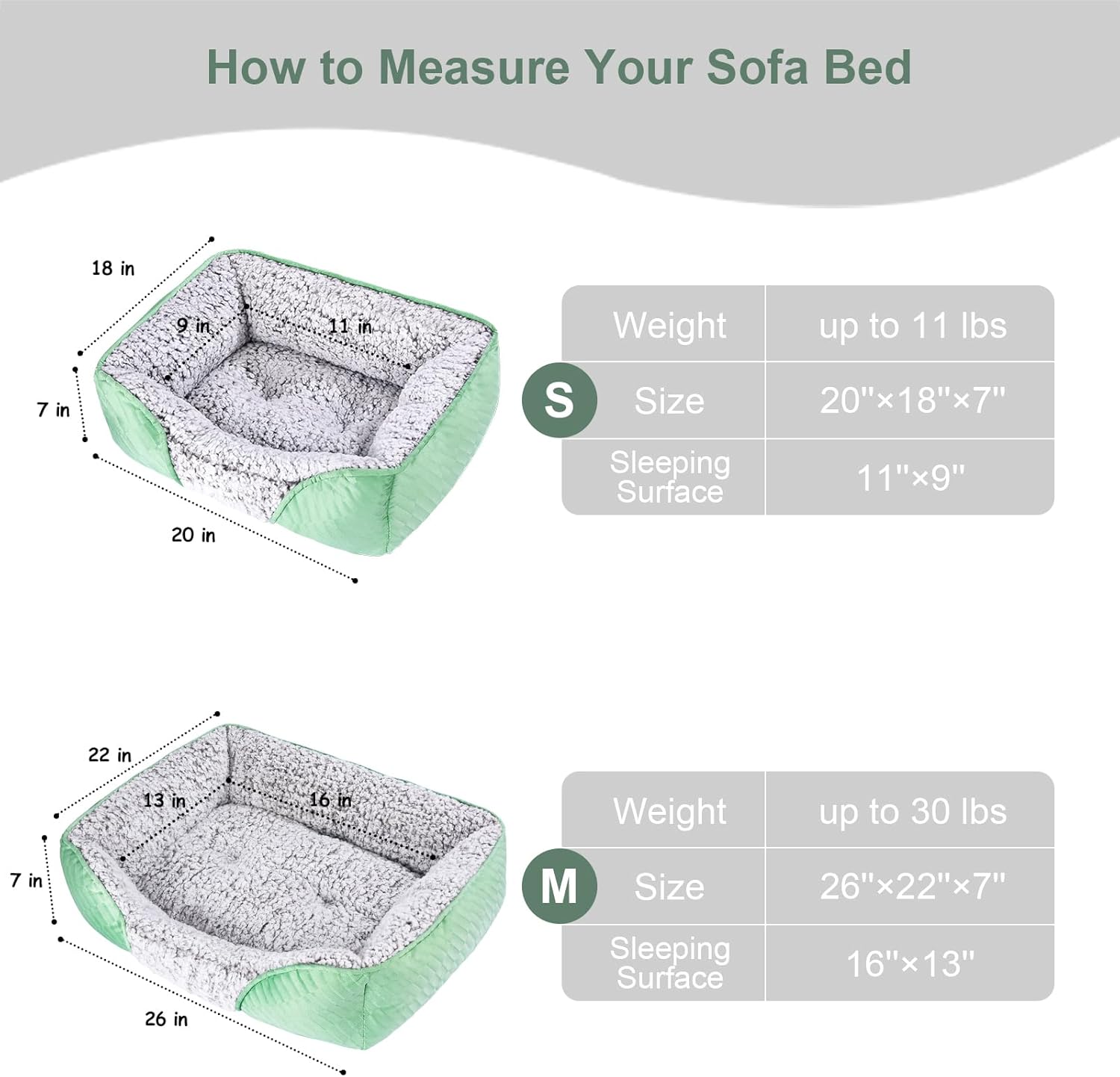 review Dog Beds for Small Dogs,Rectangle Machine Washable Sleeping Sofa Dog Beds,Imitation Lamb Cashmere Pet Bed for Puppy and Kitten with Slip-Resistant Bottom Green S