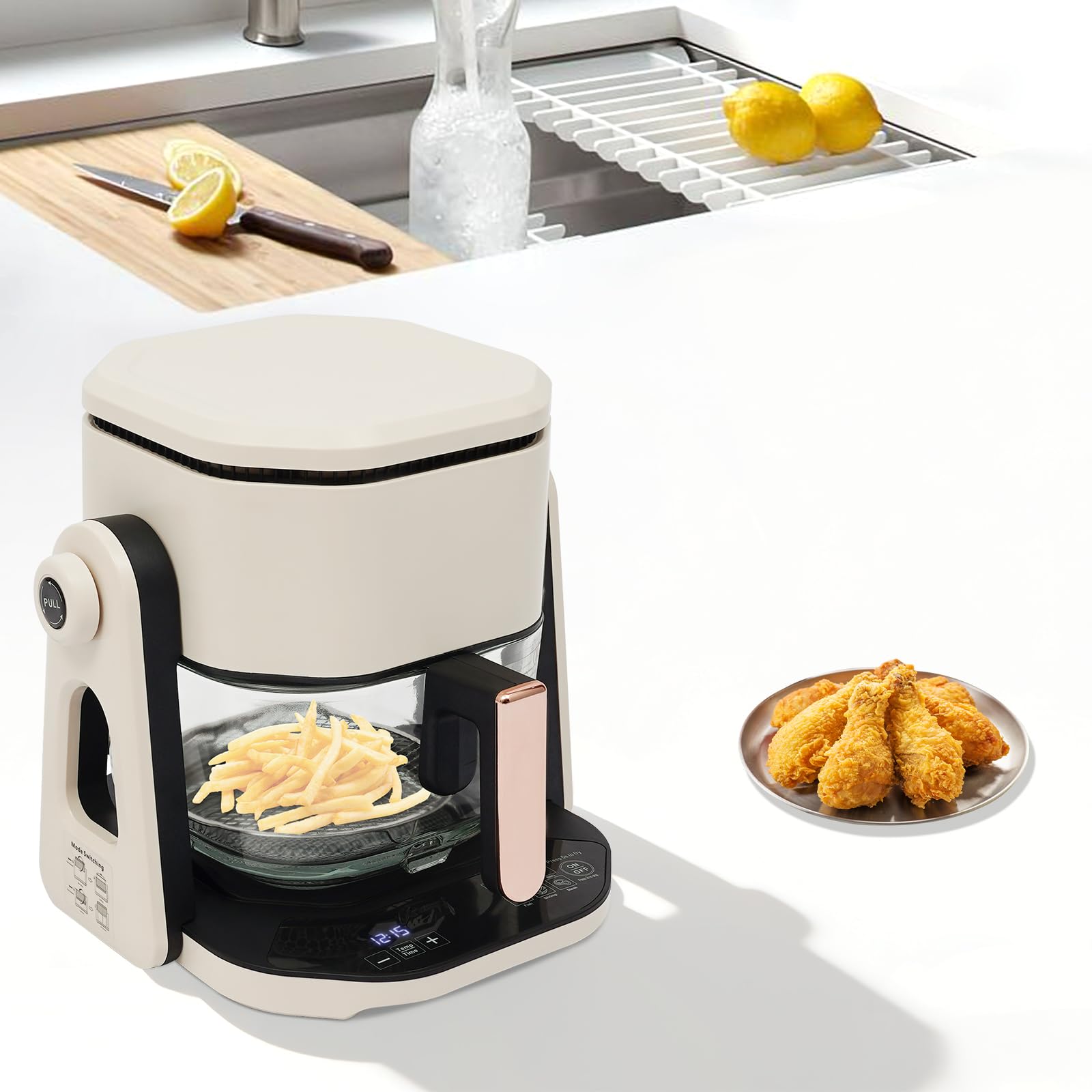 HeißLuftfritteuse 1200W 4.5 L Klimaanlage FräTter Gesundes Kochen für Haushalt & KüChe, GroßEs FassungsvermöGen, Kann Zum Backen und Backen Verschiedener Lebensmittel Verwendet Werden (Weiß)
