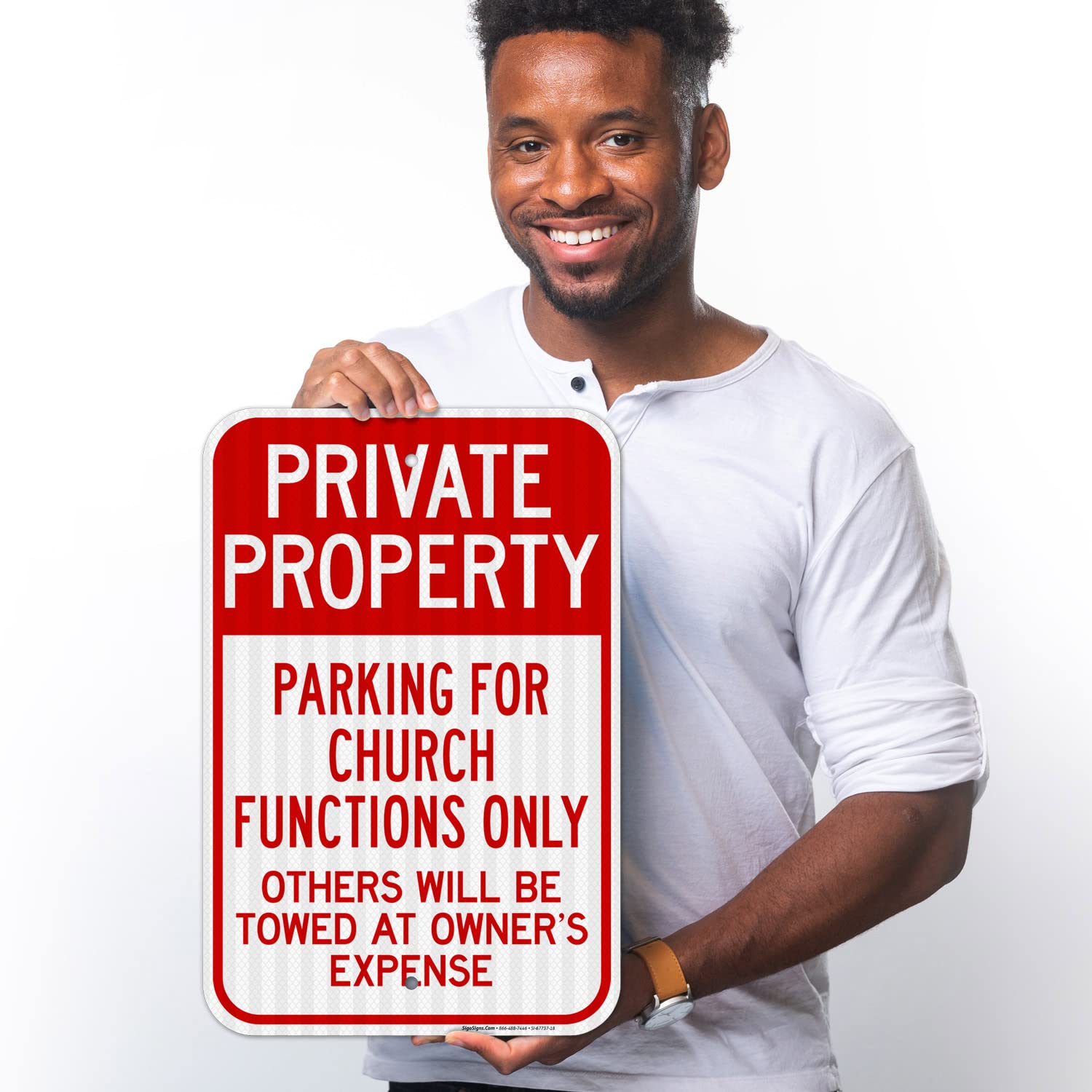 Private Property Parking for Church Functions Only Others Will Be Towed Sign, 12x18 Inches, 3M EGP Reflective .063 Aluminum, Fade Resistant, Made in USA