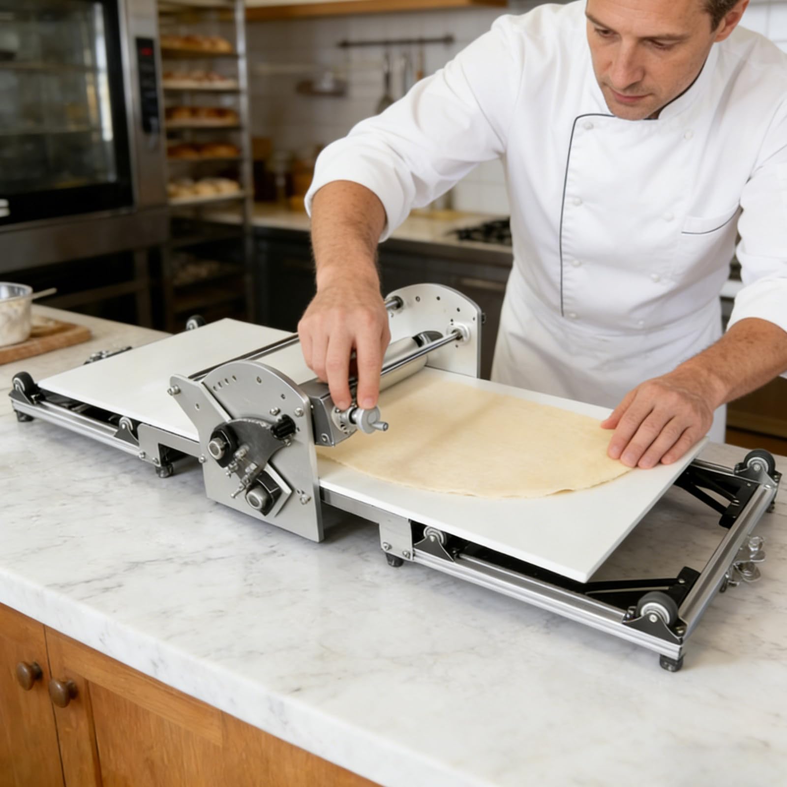 Professionelle Elektrische Teigausrollmaschine, Edelstahl, TischgeräT FüR BläTterteig, FüR Croissants, PlundergebäCk, Pizzateig Und Frische Pasta