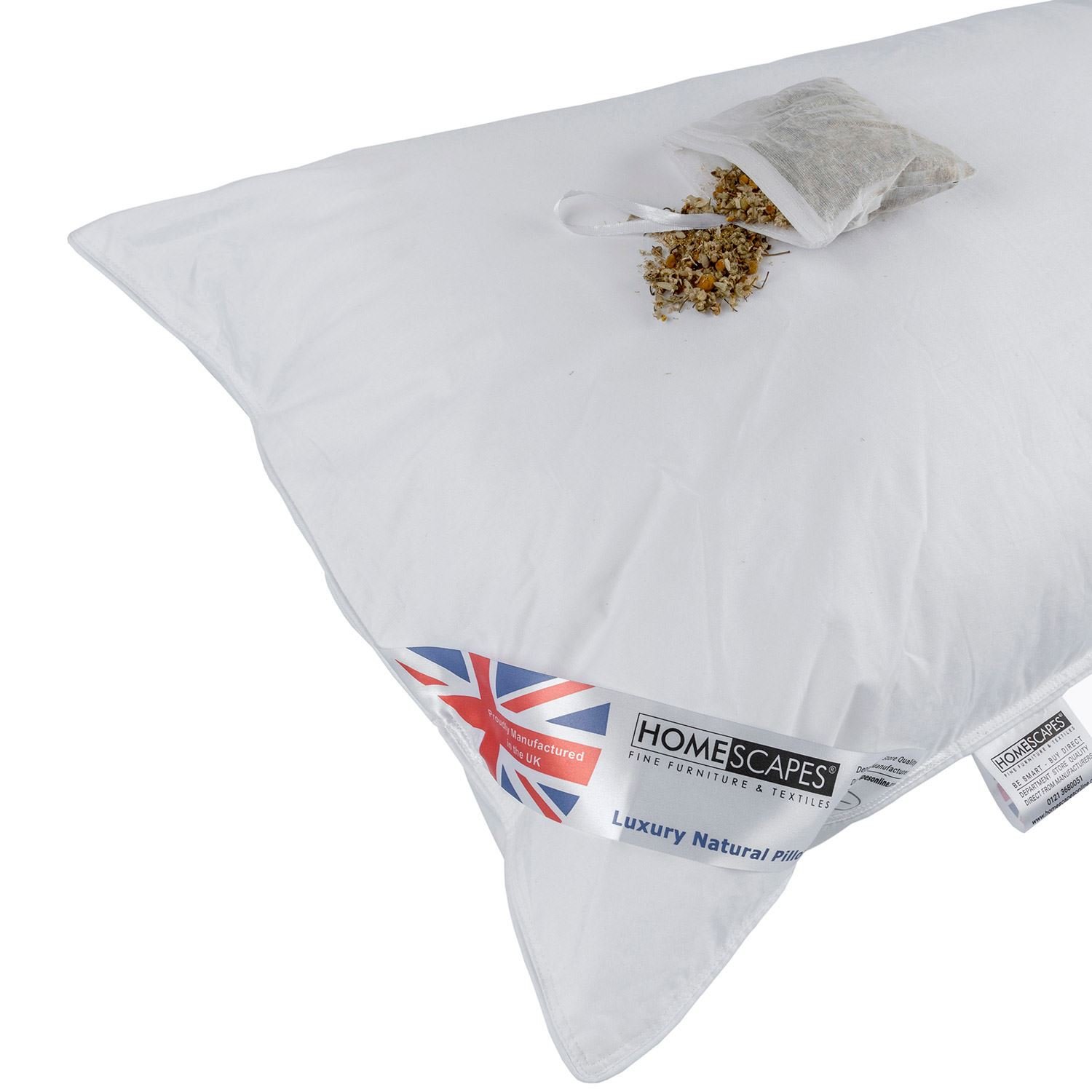 Homescapes Goose Feather & Down Camomile Pillow With Dried Camomile Insert Extra Fill White