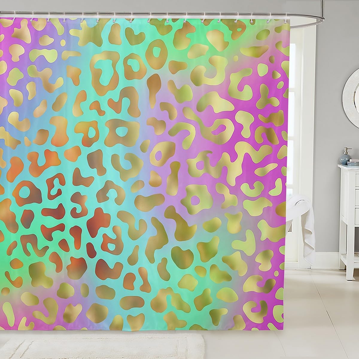 Erosebridal Rainbow Leopard Print Shower Curtain Cheetah Bathroom Curtain African Safari Animal Bath Curtain 72Wx72L Chic Gorgeous Shower Curtain