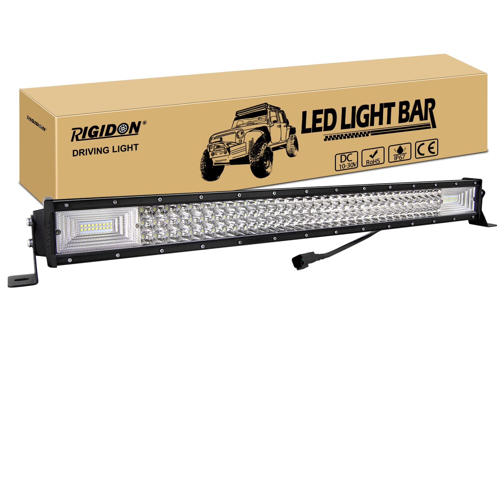 RIGIDON Samochodowa listwa świetlna LED prosta 32 cale 405 W, 7D trójrzędowa 12 V 24 V do samochodów terenowych SUV UTE ATV 4 x 4, wiązka combo z punktami powodziowymi, wodoodporna lampa robocza do jazdy, 6000 K białe pręty LED, lampa przeciwmgielna