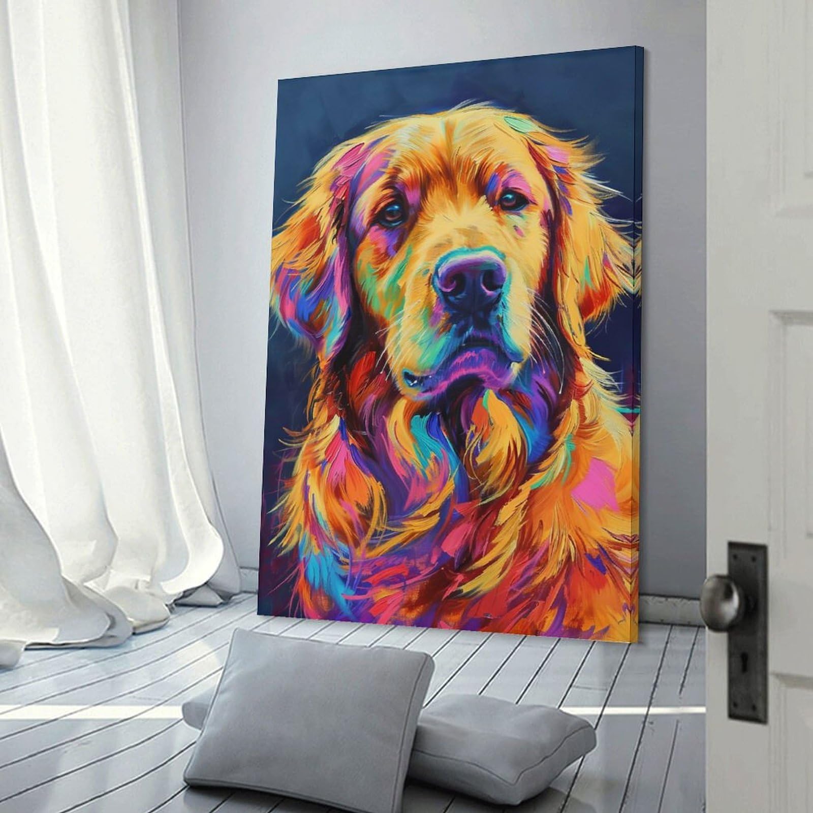 Junmoney Vibrant Golden Retriever Portrait Decorative Canvas Print 24x36inch(60x90cm), for Study, Office Or Focused Interiors, Wall Art That Adds Style to Work Areas