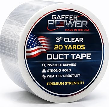 Gaffer Power Clear Repair Tape 3 x 20 Yards Transparent Waterproof Duct Tape for Large Repairs, Sealing & Patching Heavy Duty, Weather Resistant