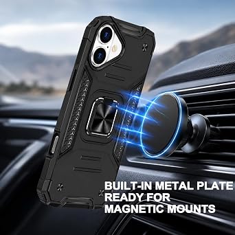 for iPhone 17 Case, Heavy Duty Military Grade Shockproof Protective Phone Case for iPhone 17 with Ring Kickstand Rotatable, Rugged Bumper Protection Cover for iPhone 17, Black