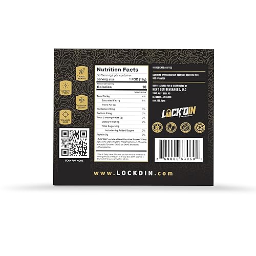 Miniatura 2 de LOCK'DIN Nootropic K-Cup, 36 unidades, cápsulas de tostado medio oscuro, 130 mg de cafeína por porción (granos de café verde), sabor a caramelo de
