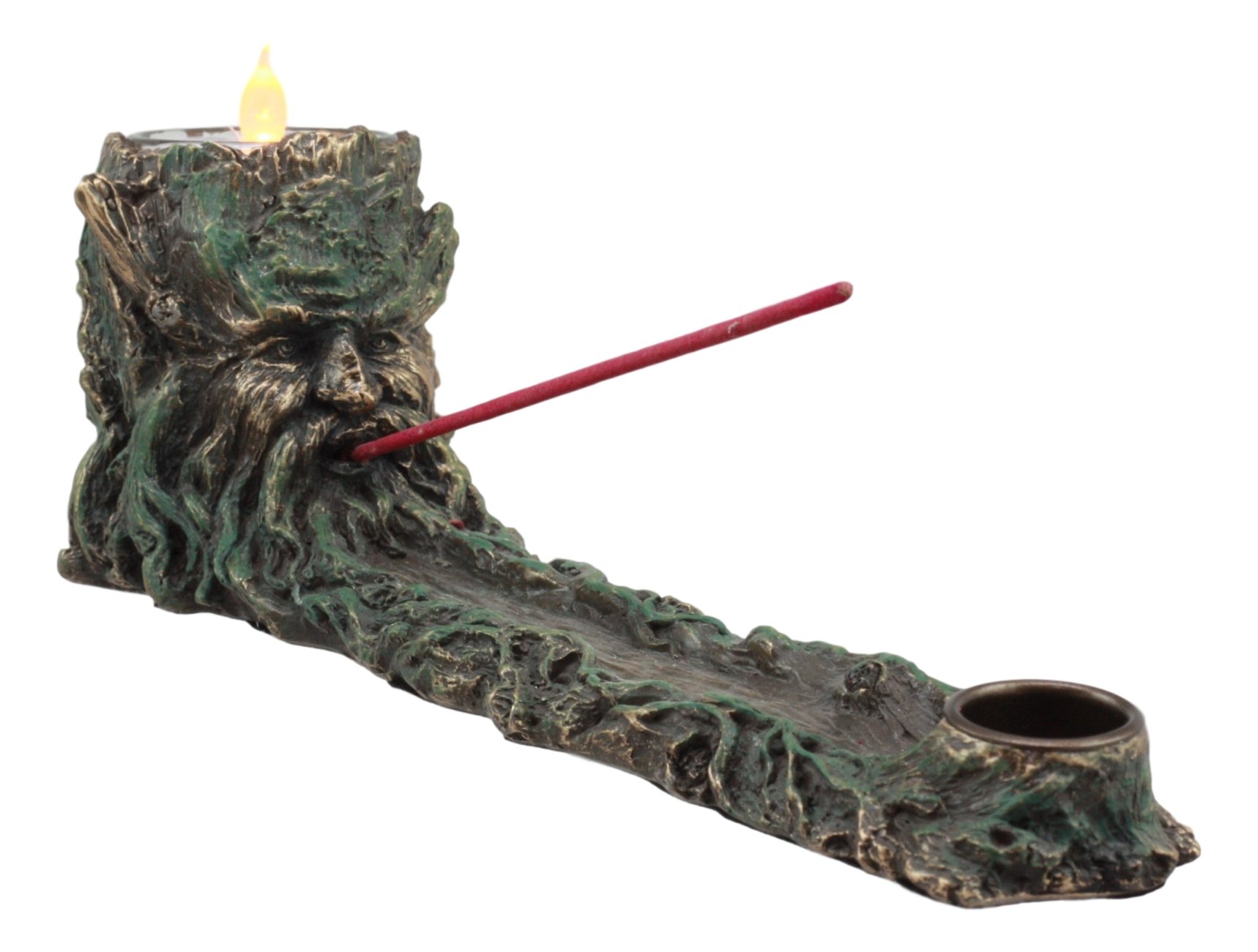 Ebros Mystic Wisteria Forest Ent Nature Tree God Greenman Votive Candle Holder and Incense Stick and Cone Burner Statue 11