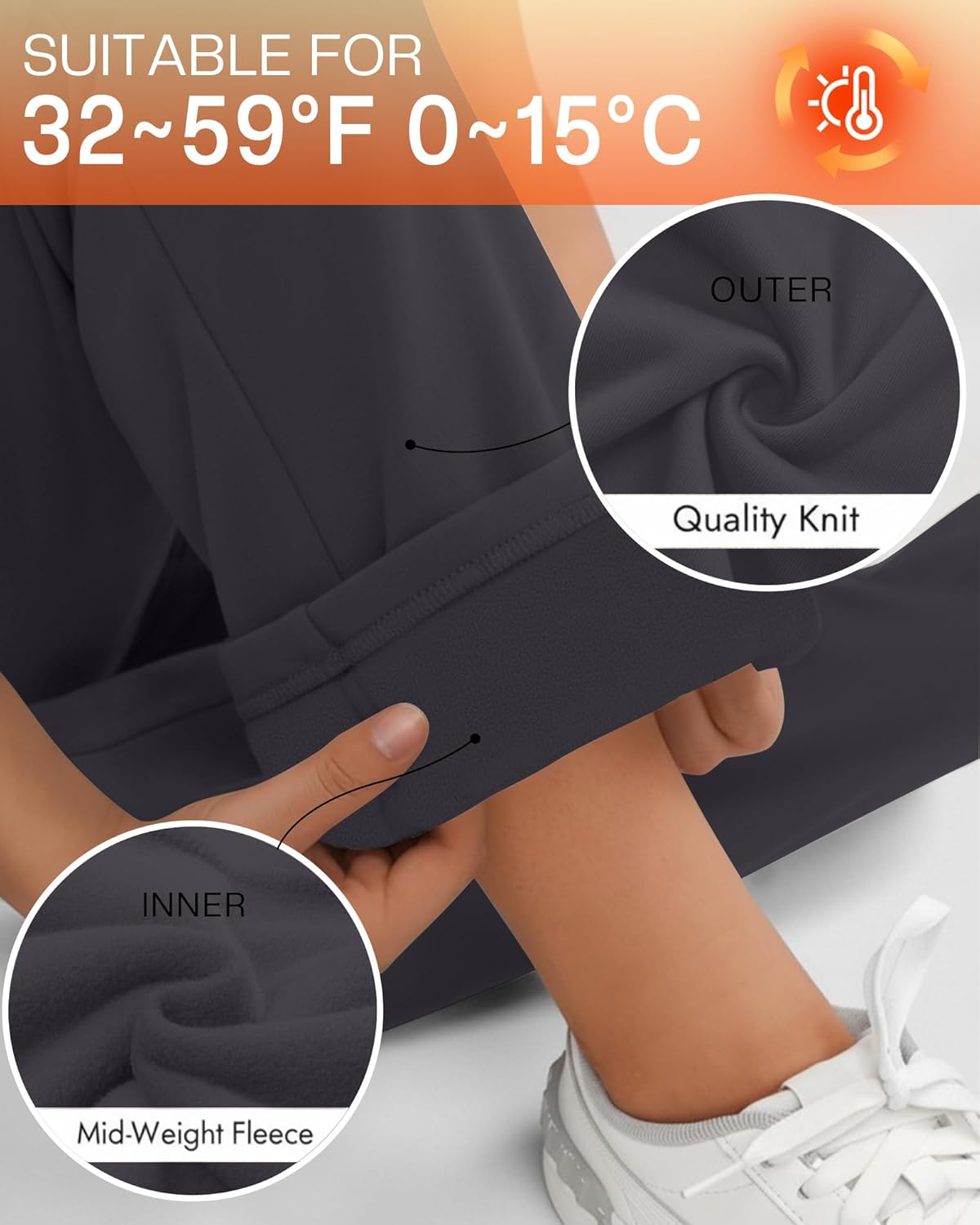 3 Pack Women's Fleece Sweatpants Thermal Wide Leg Straight Drawstring Pants Warm Open Bottoms with Pockets - Image 3