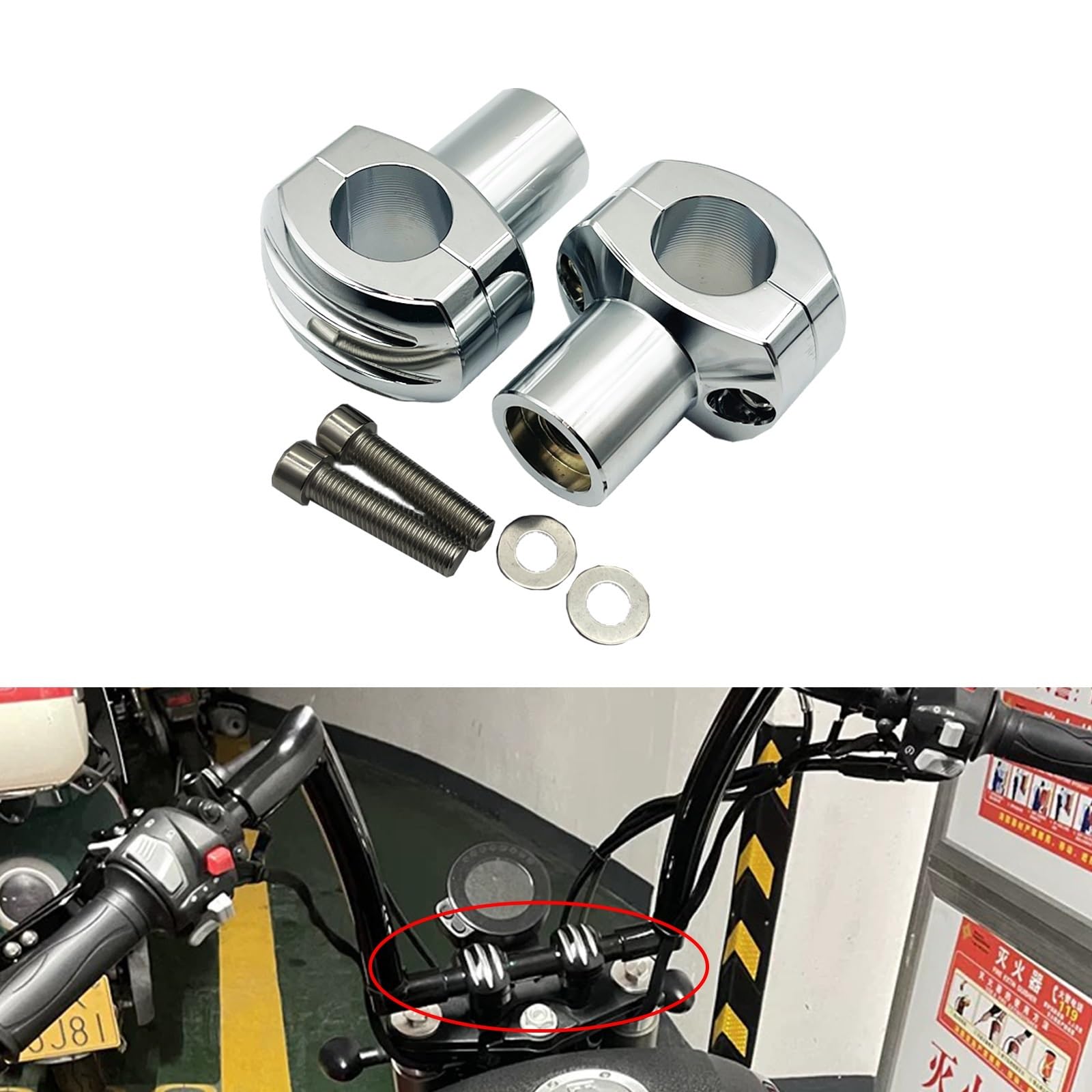 XFYESL 1" 25MM Motorcycle Heightening Fixed Clamp CNC Handlebar Risers Kit Mount Handlebar risers kit(C Chrome)