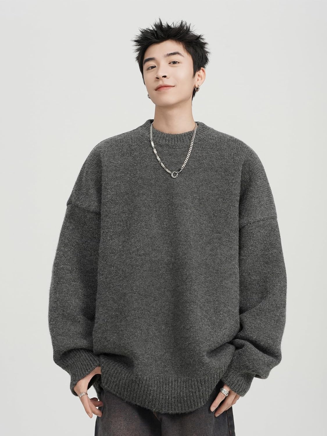 American Retro Round Neck Sweater Autumn and Winter Long-Sleeved Casual Pullover Knitted Sweater