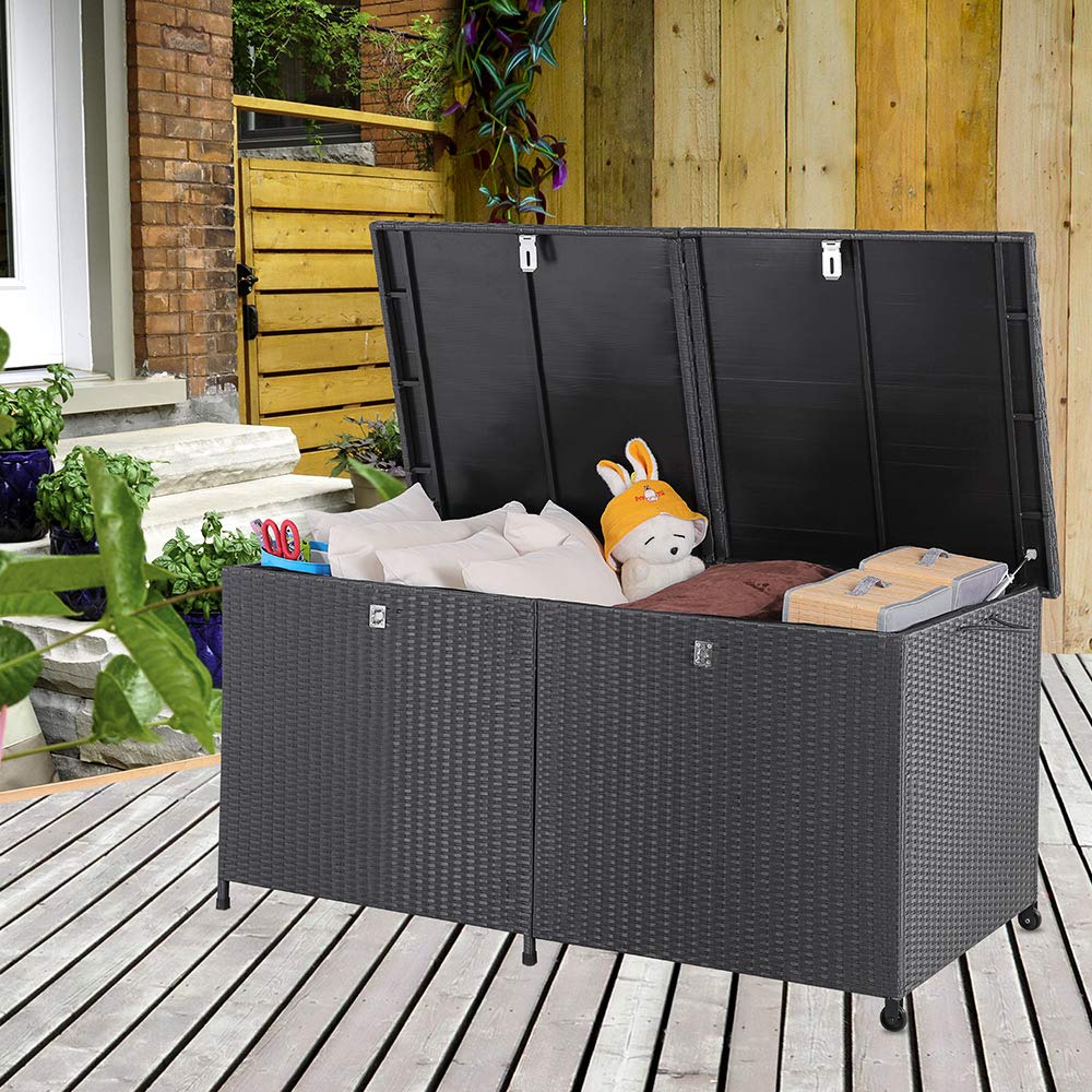 Casaria® Baule da Giardino XXL 625L 150x77x73 cm Polyrattan con Ruote Impermeabile Fodera Interna Box Multifunzione