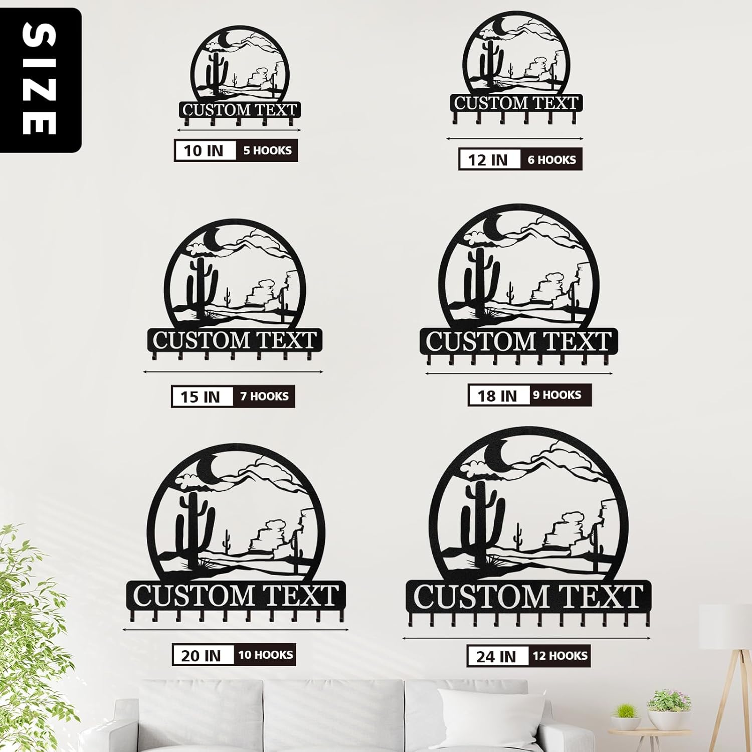 KAINSY Personalized Key Holder for Wall, Custom Cactus Metal Key Hanger, Desert Key Rack Coat Rack, Key Hooks Wall Art Decor, Key Holder Wall Mount Organizer for Dormitory, Entryway, Garden, Office