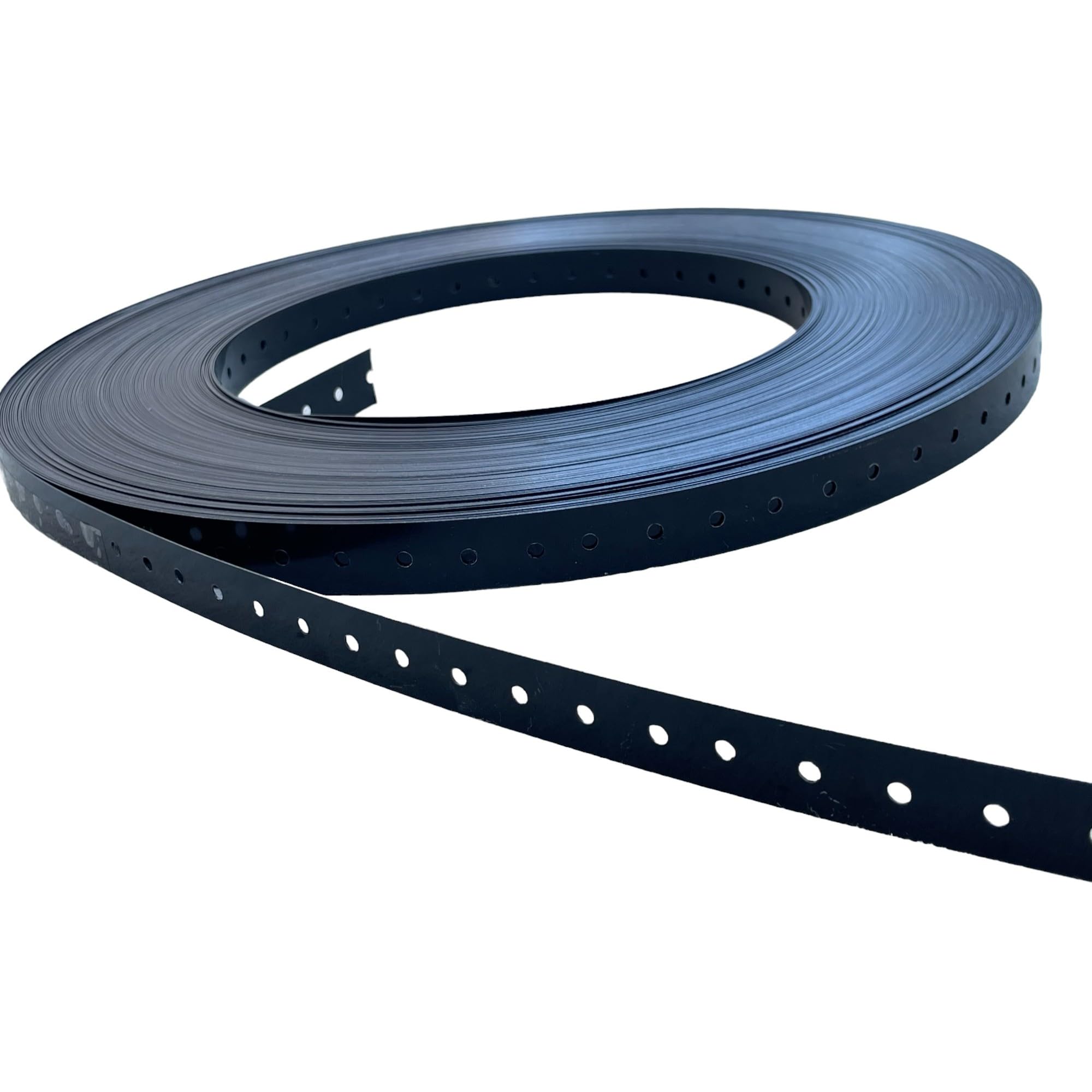 Sandbaggy Punched Hole Strapping for Concrete Formwork - Heavy-Duty Perforated Black Metal Strap (3/4" Wide x 300 ft roll) (1)