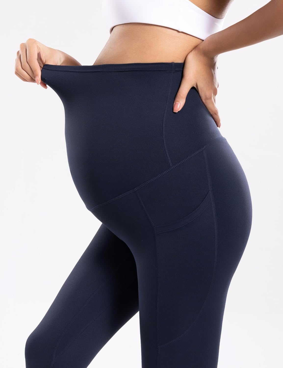 POSHDIVAH Women's Maternity Workout Nakedlux Leggings with Pockets Over The Belly Pregnancy Soft Activewear Yoga Pants - Image 4