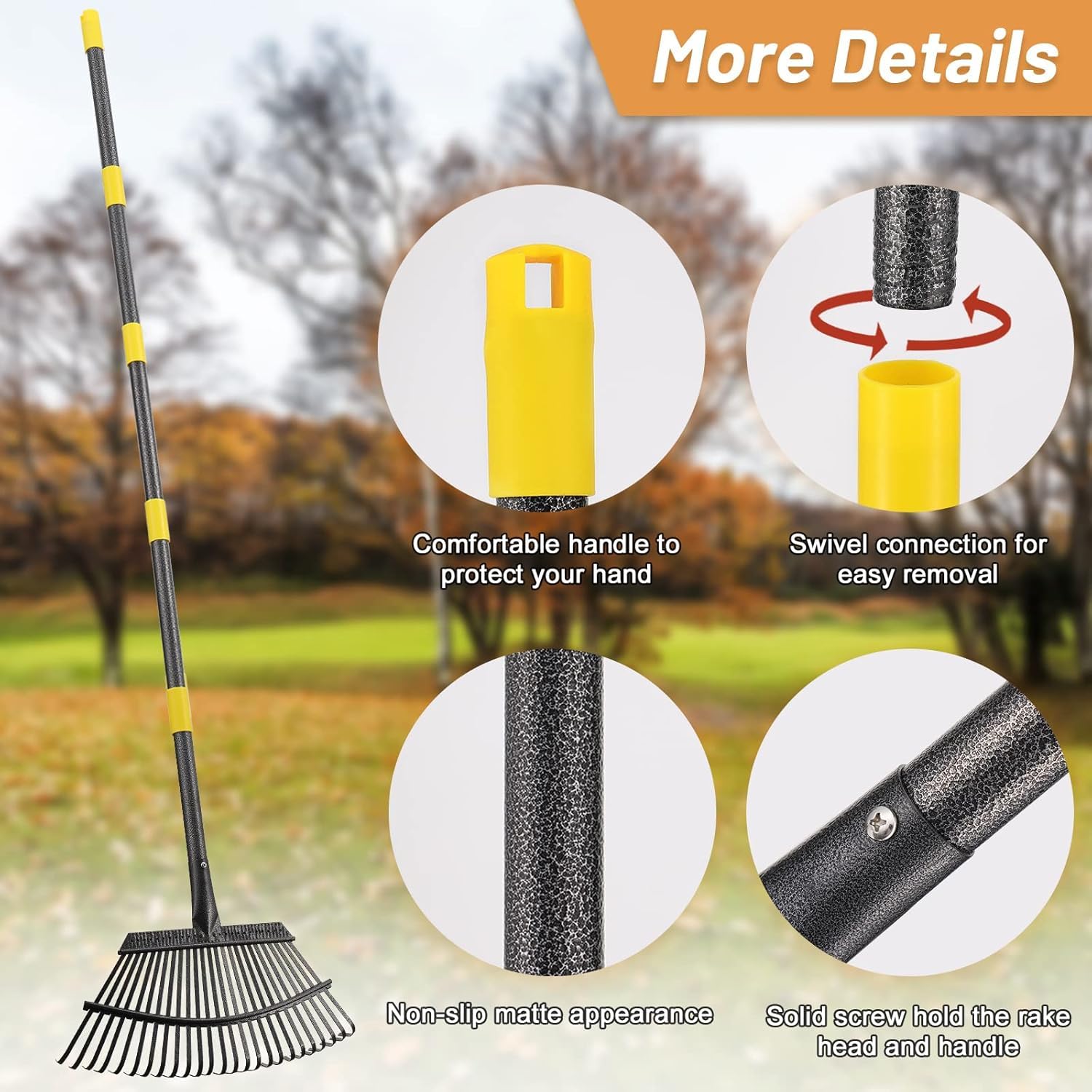 Gartenrechen für Blätter – robuste Metall-Laubbesen für Hof, Rasen, Strauch, Gras, Mulch, 21,6 cm Kleiner Kopf, 1,8 m Verstellbarer Griff für Kinder und Erwachsene