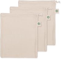 Vista 6 de Bolsas de malla de algodón para ropa delicada, juego de 3 bolsas de malla extra grandes con cordón, sin microplástico, sin toxinas, sin tintes y sin