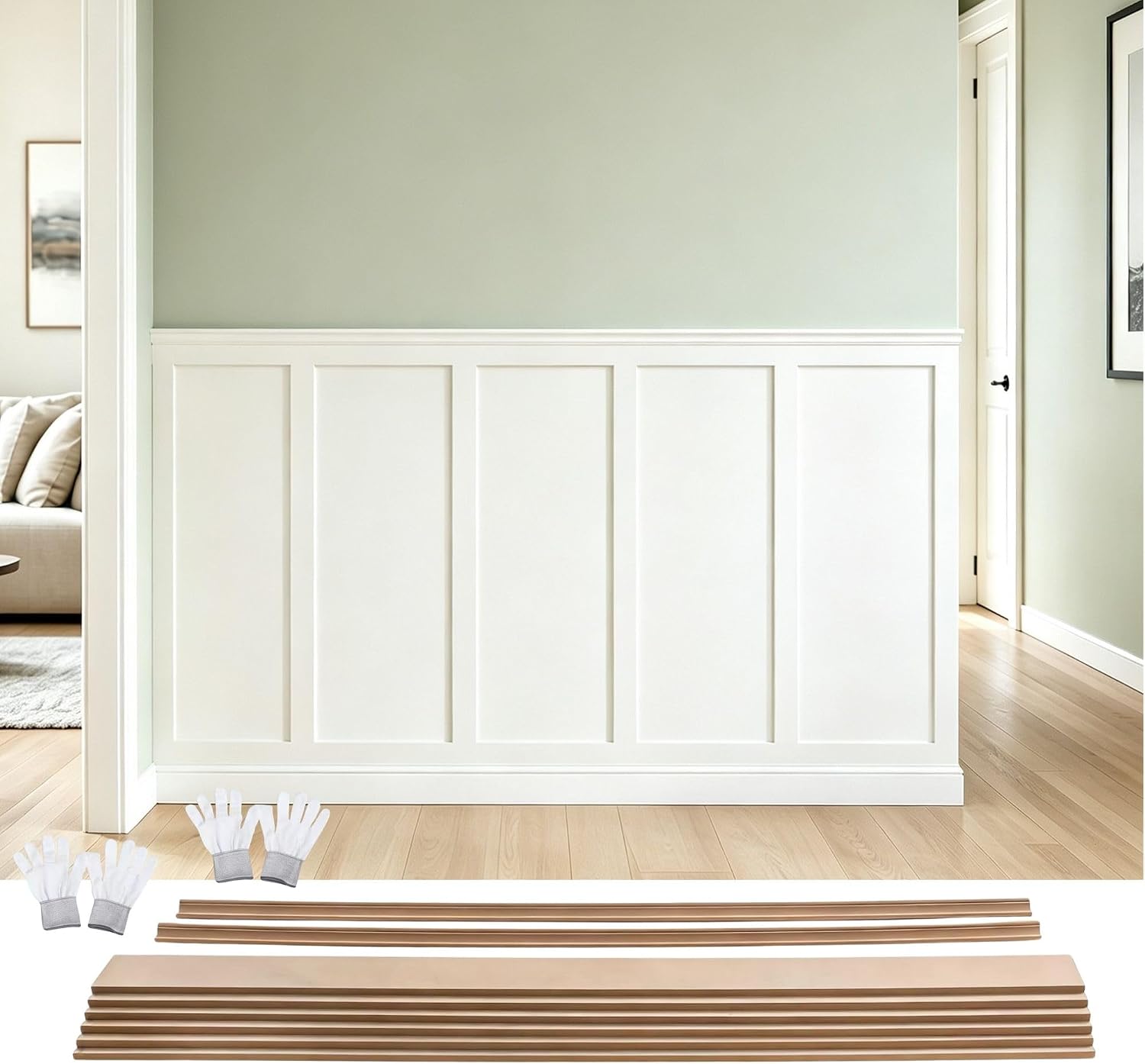 189 x 54 Inch MDF Premade Board and Batten Paintable Wainscoting Kit