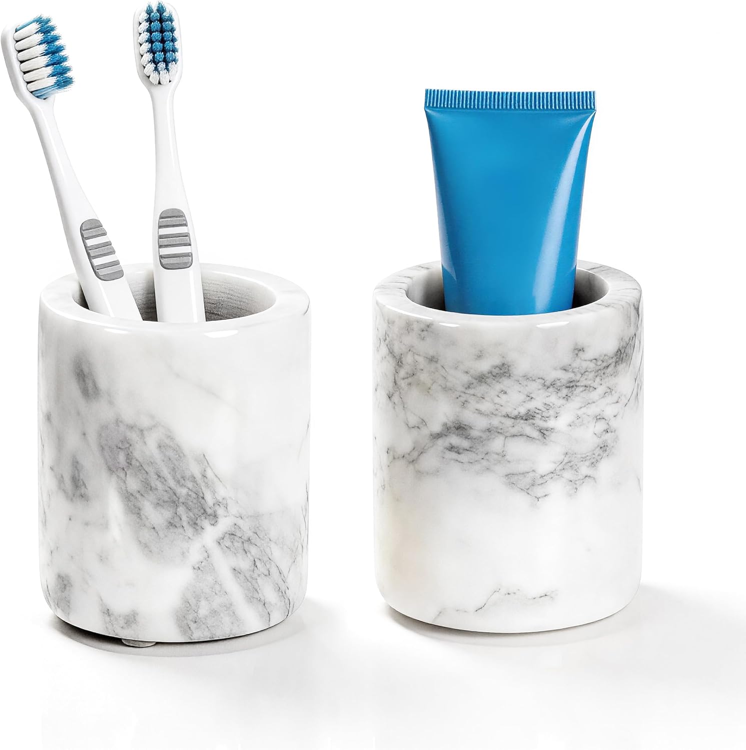 2 Pack Marble Toothbrush Holder, Heavyweight Tooth Brush Holder for Bathroom with Anti-Slip Mat, Toothbrush and Toothpaste Organizer for Countertop Vanity, Gray-White