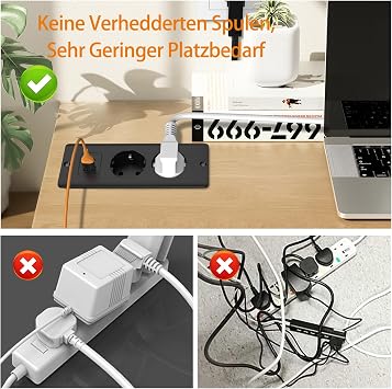 Table Top Retractable Socket with 1 USB and 1 Type-C Built-in Socket Power Strip with 2 m Cable Table Socket for Table Top or Worktops - Black