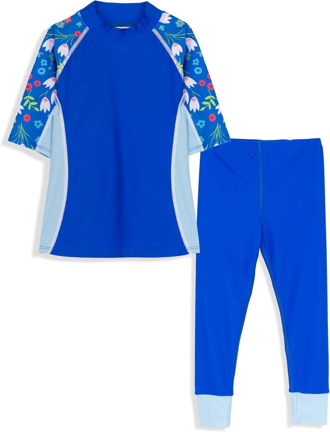 Tuga Girls Short Sleeve Rash Guard and Swim Legging Bathing Suit Set, UPF 50+
