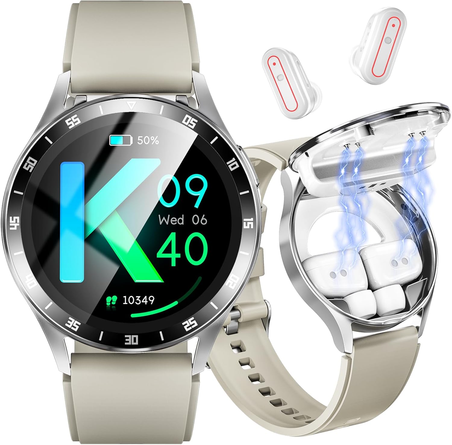 Smart Watch with Earbuds for Men Women, 1.39” Fitness Tracker Smartwatch for iPhone/Android Compatible, 2-in-1 Waterproof Fitness Watches with Wireless Earbuds, Heart Rate Sleep Tracking, White