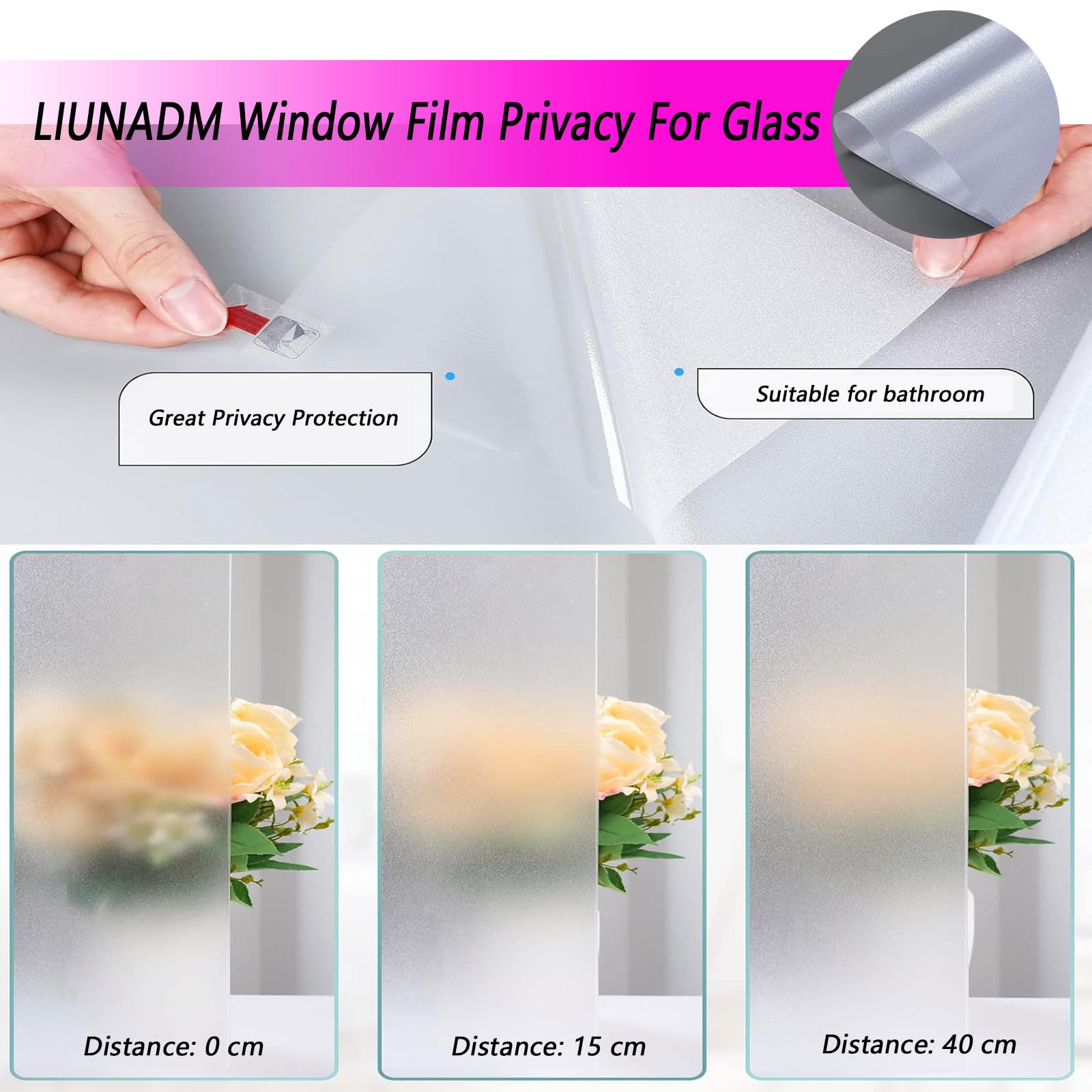 Película de privacidad para ventana, 60 x 340 cm, no adhesiva, estática, esmerilada, pegatinas decorativas para el hogar y la oficina, filtro de luz solar, fácil de instalar, elegante solución de