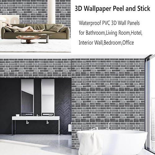 Miniatura 7 de Paneles de pared 3D para despegar y pegar, papel tapiz de ladrillo 3D para despegar y pegar, paquete de 10 paneles de pared autoadhesivos