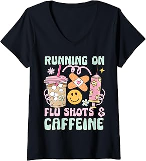 Womens Cute Frog Peace Get Your Flu Shot Retro Vaccine Caffeine V-Neck T-Shirt